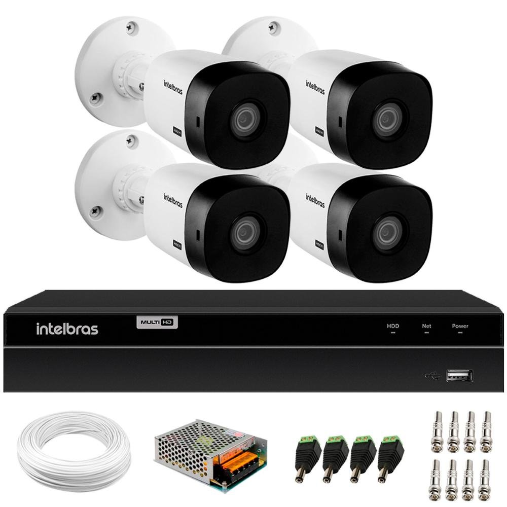 Kit 4 Câmeras Segurança Vhl 1120 B Hd 720p 20m Ip66 Dvr Gravador Intelbras Mhdx 1204 4 Canais