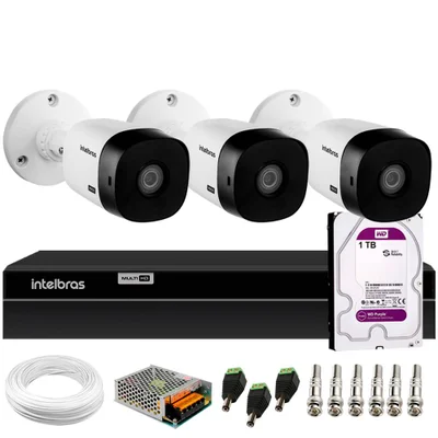 Kit 3 Câmeras Segurança Vhl 1120b Hd 720p 20m Ip66 Dvr Intelbras Mhdx 1204 4 Canais + Hd 1TB Purple