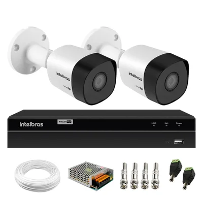 Kit 2 Câmeras Bullet Hd 720p Vhd 3130 B 30m Dvr Gravador Inteligente Intelbras Mhdx 1204 4 Canais