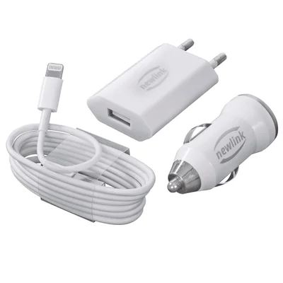 Kit Carregadores Lightning Automotivo E Tomada Newlink Kt200 Branco