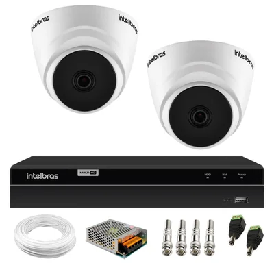 Kit 2 Câmeras Segurança Dome HD 720p VHL 1120 D, 3.6mm Ir 20 + DVR Intelbras Mhdx 1204 4 Canais