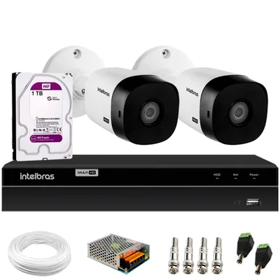 Kit 2 Câmeras Segurança Vhl 1120b Hd 720p 20m Ip66 Dvr Intelbras Mhdx 1204 4 Canais + Hd 1TB Purple