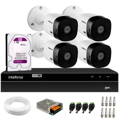Kit 4 Câmeras Segurança Vhl 1120b Hd 720p 20m Ip66 Dvr Intelbras Mhdx 1204 4 Canais + Hd 1TB Purple