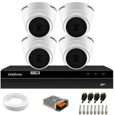 Kit 4 Câmeras Segurança Dome Hd 720p Vhl 1120 D 3.6mm 20m Dvr Gravador Intelbras Mhdx 1204 4 Canais