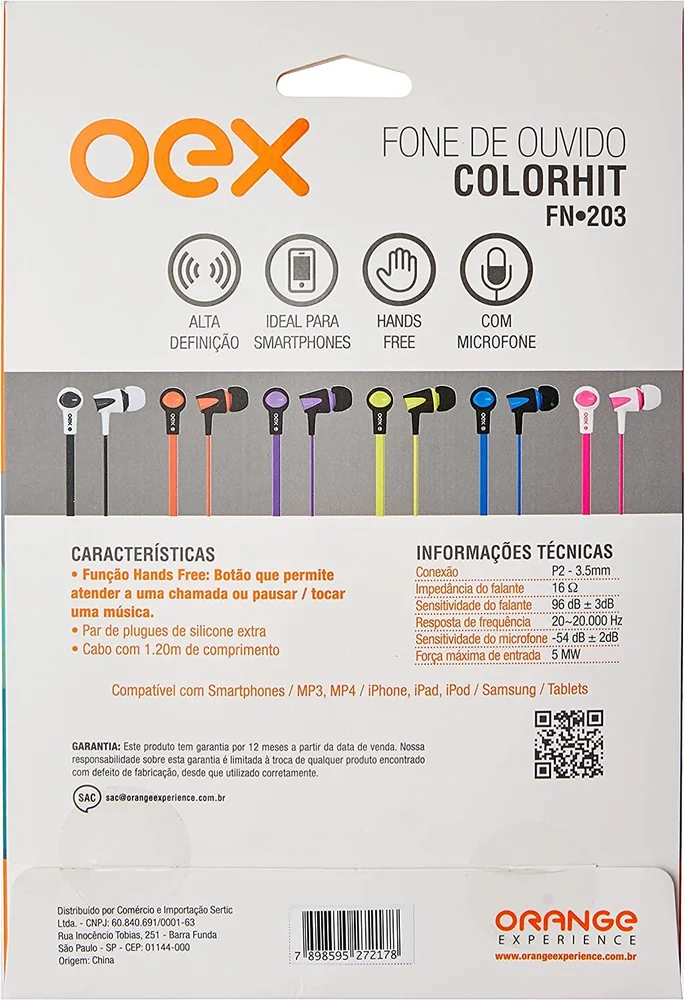 Imagem 4 de 4 do produto Fone De Ouvido Intra Auricular, C/ Microfone, P2 3.5Mm, Rosa E Branco, OEX - FN203