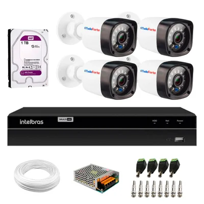 Kit 4 Câmeras Segurança Full Hd 1080p, 20m, Tudo Forte Dvr Gravador Intelbras Mhdx 1204, 4 Canais, 1TB