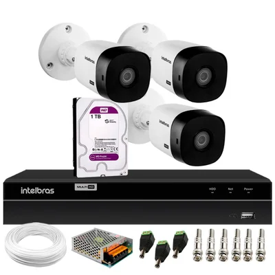 Kit 3 Câmeras Segurança Vhl 1220 B Full Hd 1080p Bullet Dvr Intelbras Mhdx 1204 4 Canais 1TB Purple