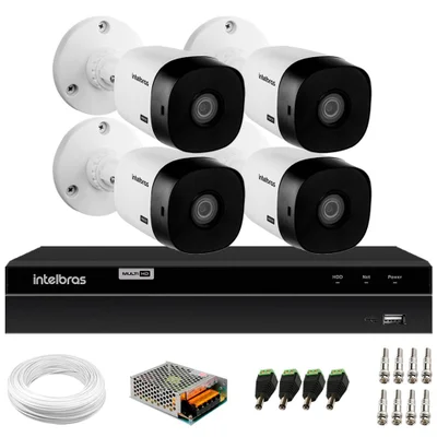 Kit - 4 Câmeras Segurança VHL 1220 B, Full HD, 1080p + DVR Gravador Intelbras MHDX 1204 4 Canais