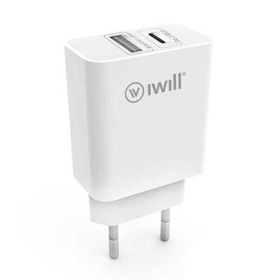 Fonte De Carregador - Iwill - 1 Usb-c 20w + 1 Usb 2.1a
