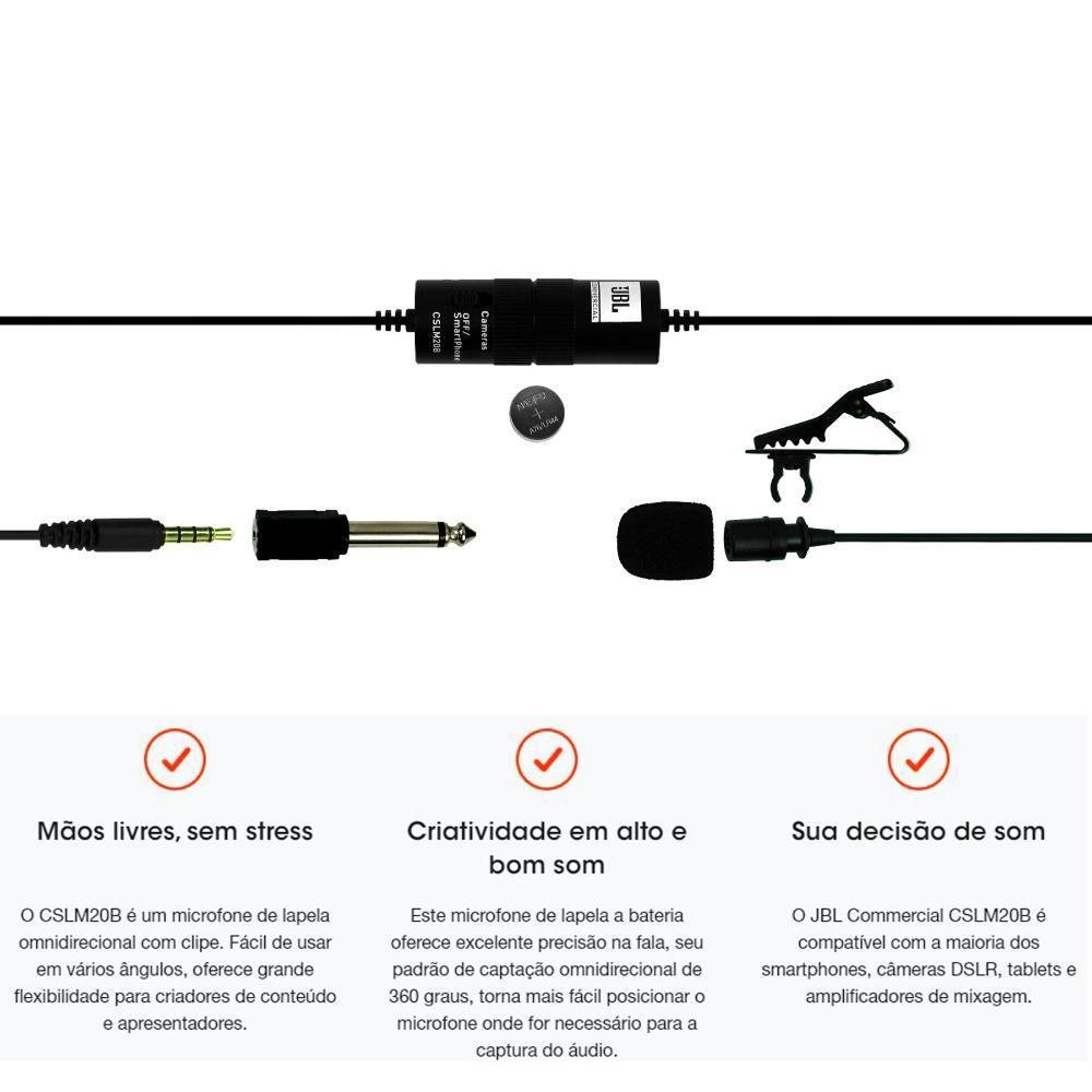 Imagem 5 de 5 do produto Microfone De Lapela JBL, Omnidirecional, A Bateria - CSLM20B