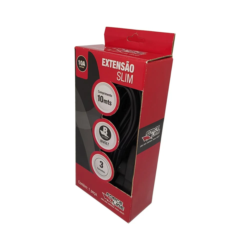 Imagem 3 de 5 do produto Extensão Force Line 10 Metros Slim 3 Tomadas Tripolar - 0180200316