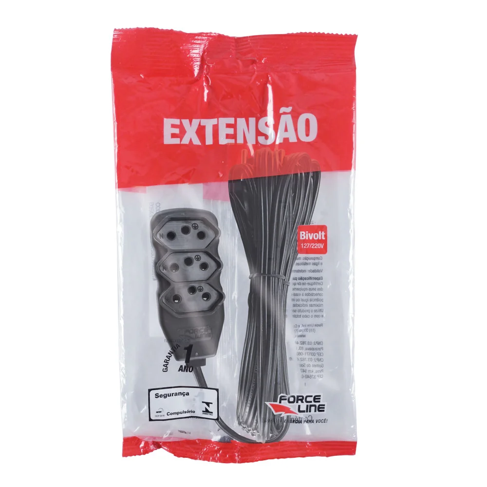 Imagem 4 de 5 do produto Extensão Force Line 10 Metros Slim 3 Tomadas Tripolar - 0180200316