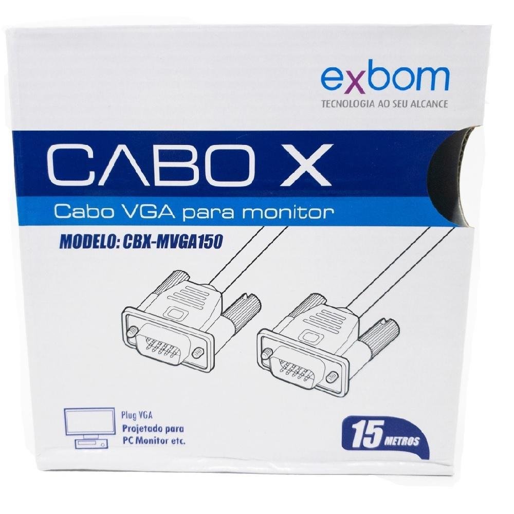 Imagem 3 de 3 do produto Cabo VGA 15M Monitor LCD PC TV Projetor, 15 Metros, Blindado