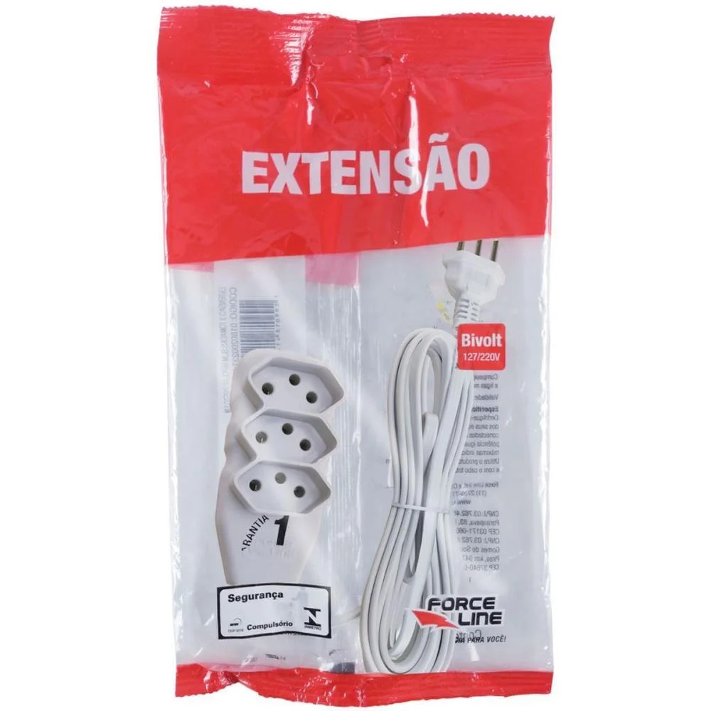 Imagem 3 de 3 do produto Extensão Elétrica Filtro De Linha 3 Tomadas Bivolt 5 Metros 2200w E 220v Force Line 0180200251