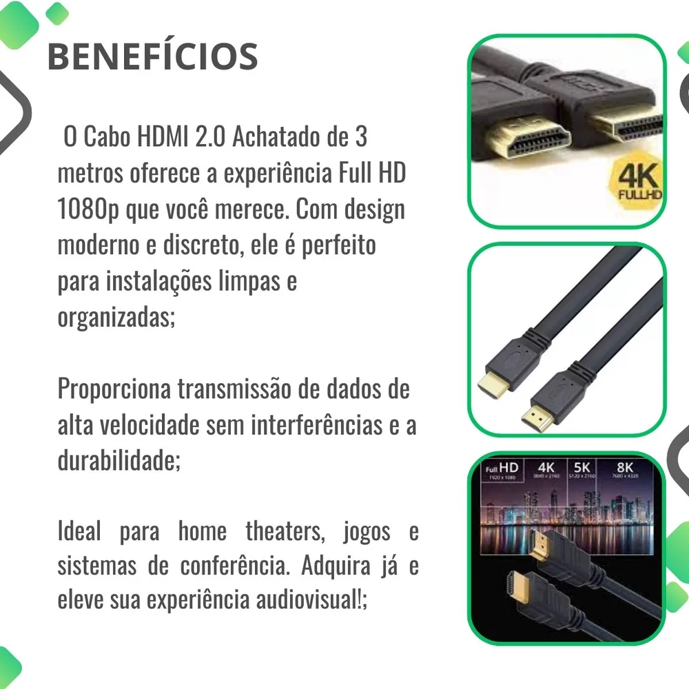 Imagem 4 de 5 do produto Cabo HDMI De Alta Definição 2.0, Com 2 Mts, Brasforma - HDMI-5002