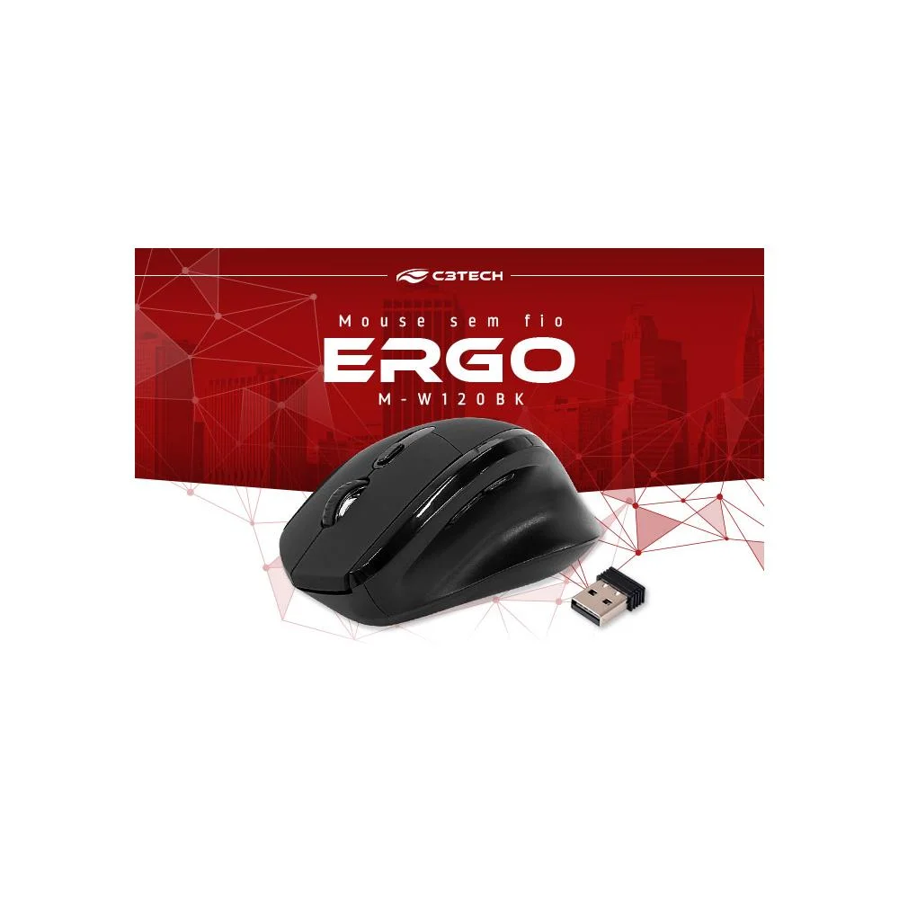 Imagem 4 de 5 do produto Mouse Sem Fio Ergo, 1600 DPI, Preto, C3tech - M-W120BK