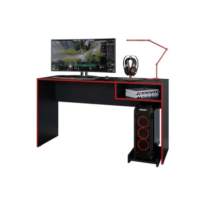 Mesa Gamer Caemmum Pixel, Preto E Vermelho, com Apoio para CPU, 1 Nicho