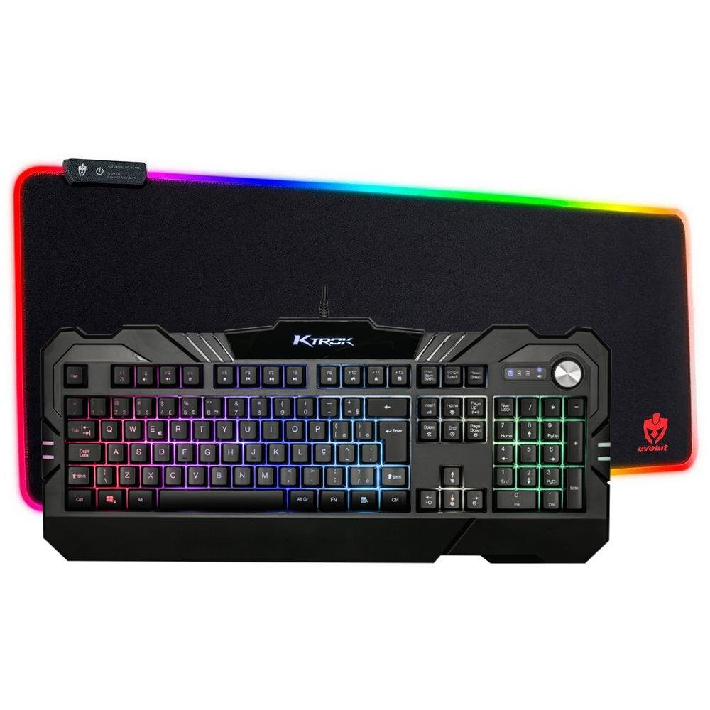 Teclado e Mousepad Ktrok Semi Mecânico, USB, ABNT2, LED RGB, 70x30