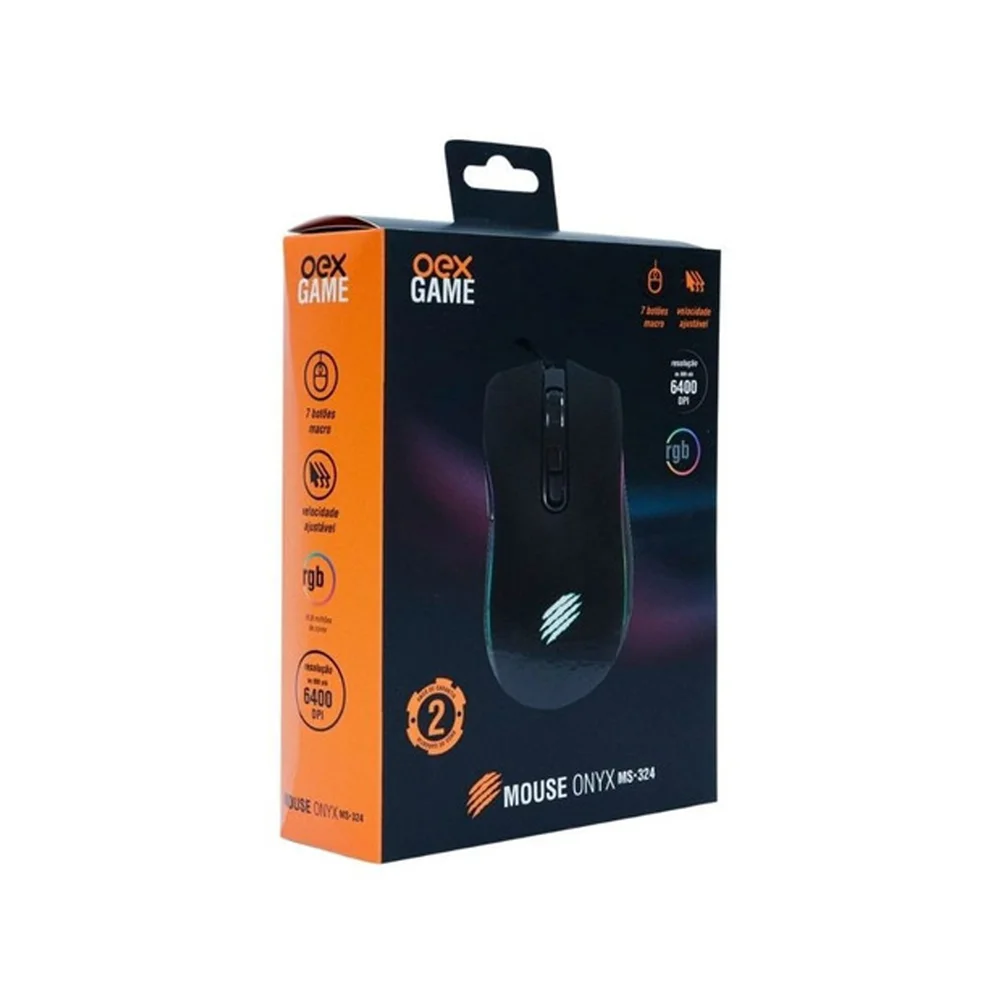 Imagem 5 de 5 do produto Mouse Gamer OEX Game MS324 Onix, RGB, 6400 DPI, 7 Botões, Preto