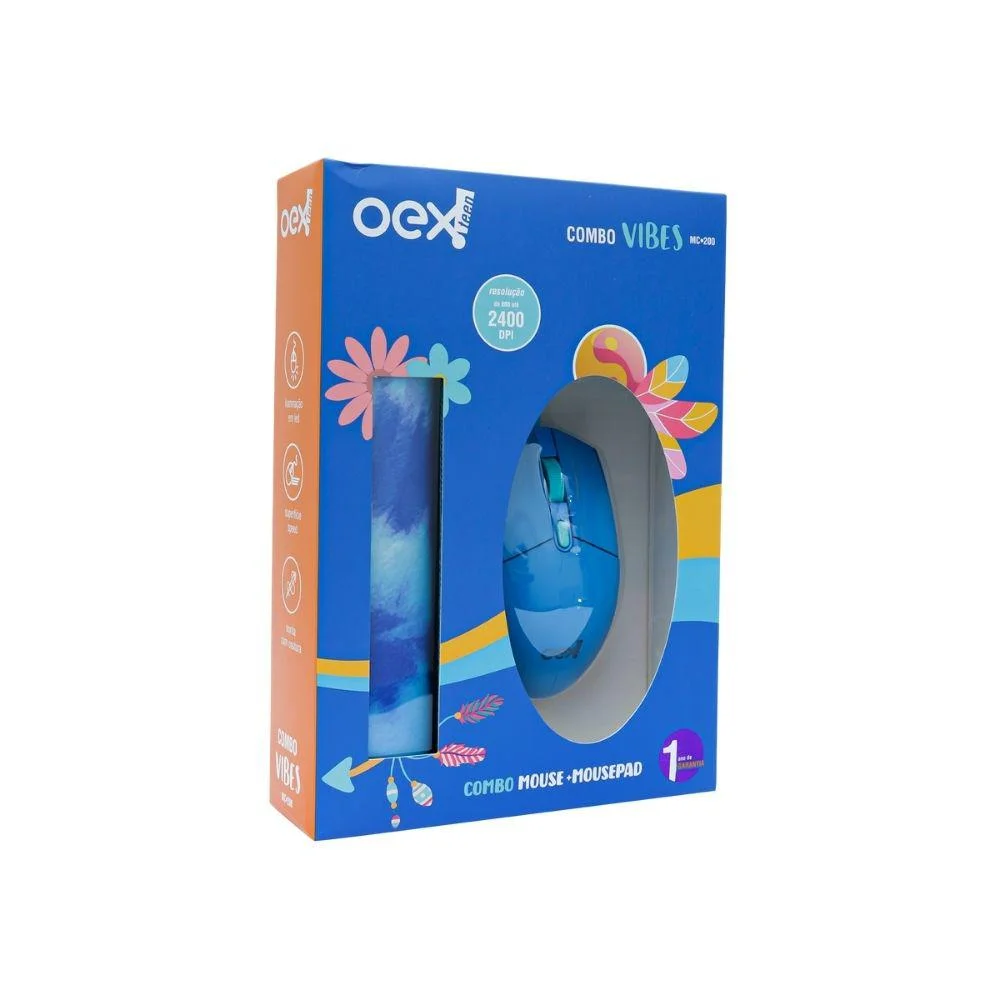 Imagem 4 de 5 do produto Kit Oex Vibes Com Mouse, 2400 DPI + Mousepad, 32 x 24cm, Azul  - Mc200