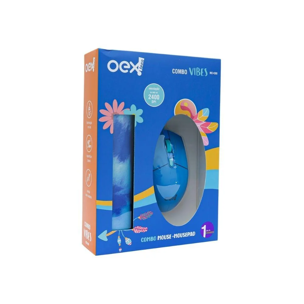 Imagem 5 de 5 do produto Kit Oex Vibes Com Mouse, 2400 DPI + Mousepad, 32 x 24cm, Azul  - Mc200