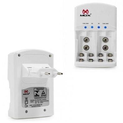Carregador Pilhas Mox Aa Aaa 9v Com 4 Pilhas Aaa Mo-cp52