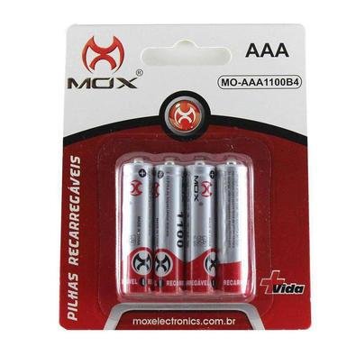 Pilha Recarregável Aaa Palito Mox Alta Capacidade - Kit Com 4 Pilhas
