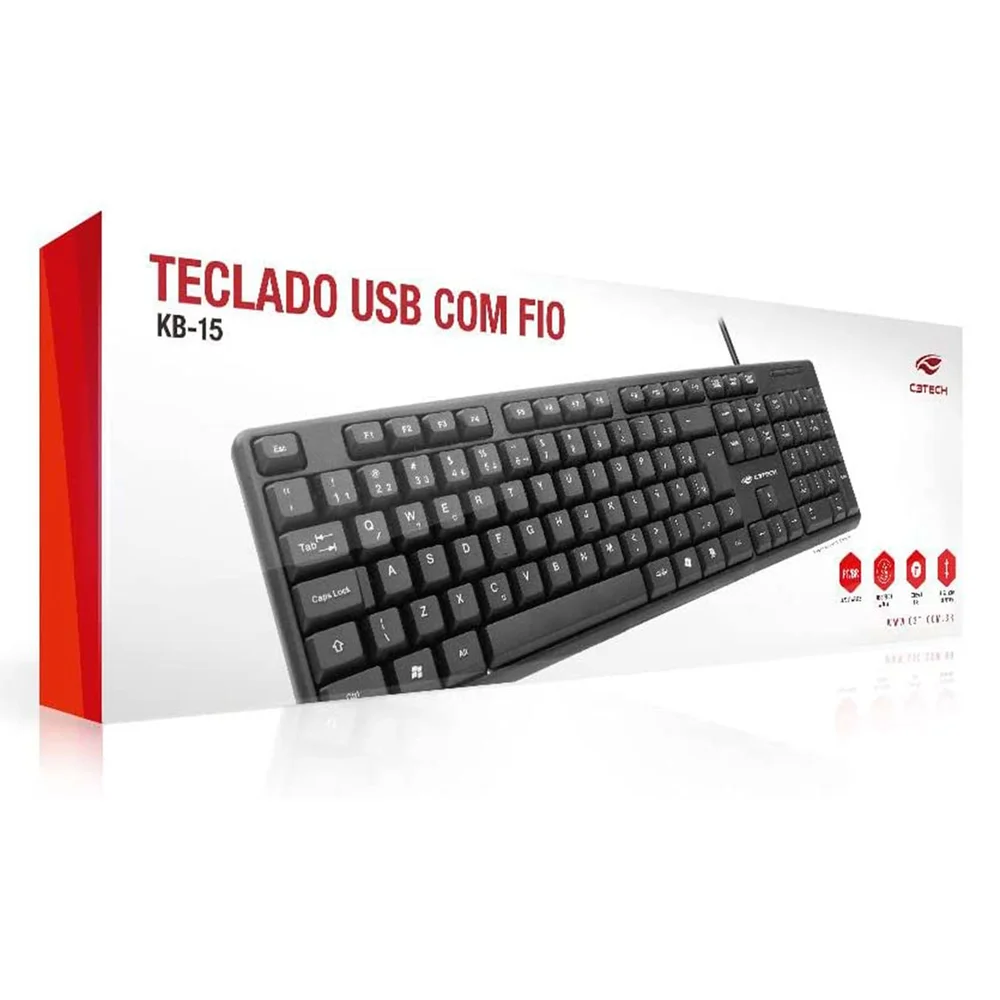 Imagem 4 de 4 do produto Teclado C3tech Kb-15bk, USB, ABNT2, Anti-Respingo, Preto