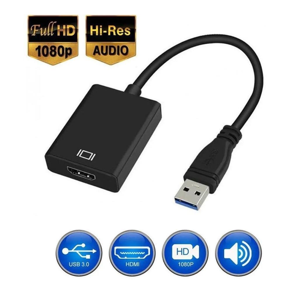 Imagem 2 de 4 do produto Conversor Adaptador USB 3.0 x HDMI Exbom 1080p, Áudio Vídeo, Compatível PC Win 7/8/10