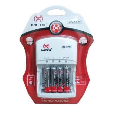 Carregador De Pilhas E Baterias Com 4 Pilhas Aaa 1000 Mah Mox Cp52