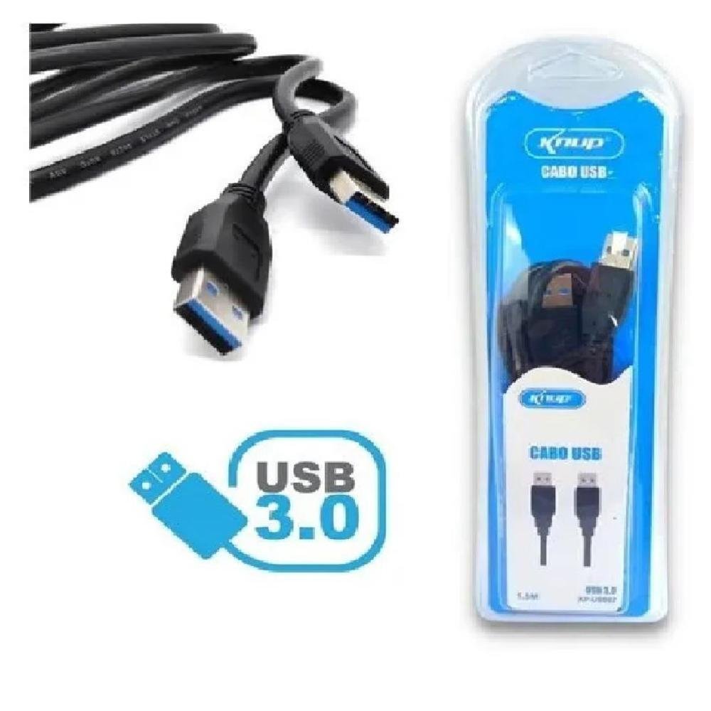 Imagem 3 de 3 do produto Cabo Usb 3.0 De Dados Macho/macho 1.5m Preto Grosso Knup