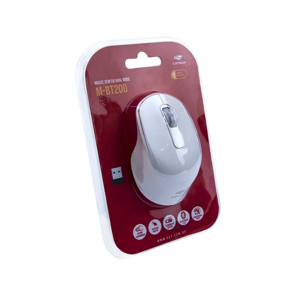 Imagem 4 de 5 do produto Mouse C3tech M-bt200wh Bluetooth Wireless 1600 Dpi