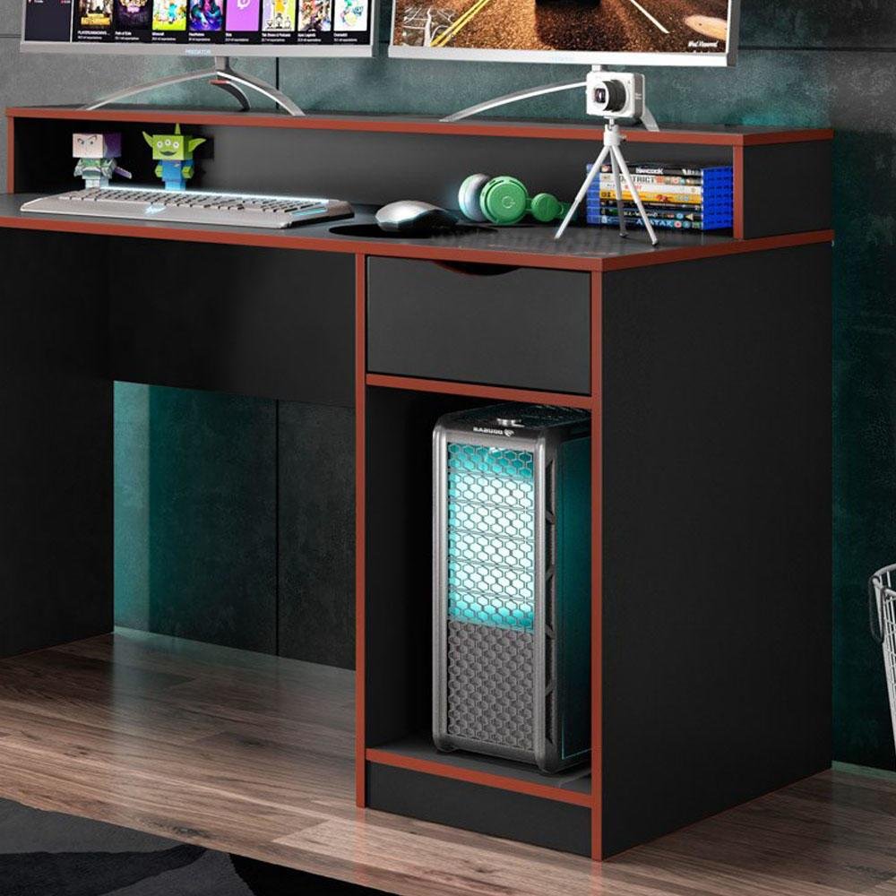 Imagem 2 de 4 do produto Mesa Para Computador Gamer Safira Preto/vermelho - Ssx Multicoisas