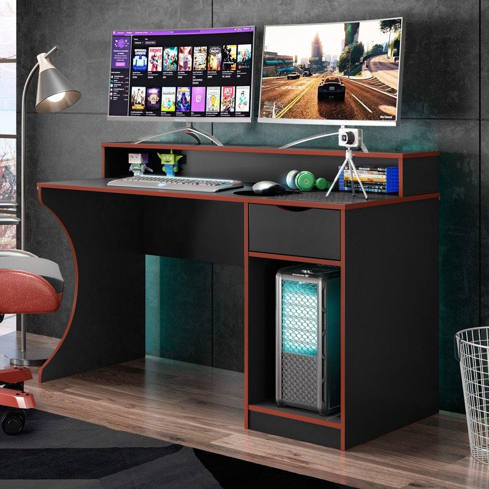Imagem 3 de 4 do produto Mesa Para Computador Gamer Safira Preto/vermelho - Ssx Multicoisas