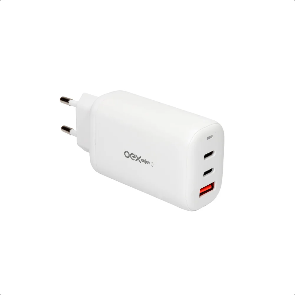 Fonte Carregador Tomada 65w 3 Portas Usb Tipo C Turbo Rápido