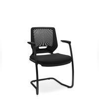 Cadeira Office Plaxmetal Fixa, Aproximação Beezi, Base Preta Em S, Com Braços, Couro