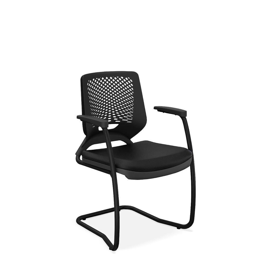 Imagem 5 de 5 do produto Cadeira Office Plaxmetal Fixa, Aproximação Beezi, Base Preta Em S, Com Braços, Couro