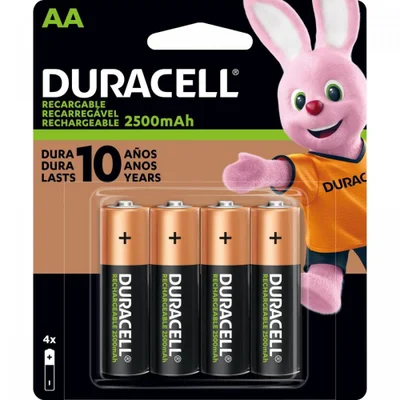 Pilha Duracell  Recarregável Aa 2500-mah - cartela C/4 Pilhas.