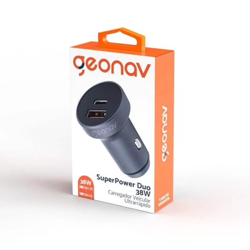 Imagem 4 de 5 do produto Carregador Veicular Ultrarrápido Superpower, 38w, Geonav - Ch38pdqc