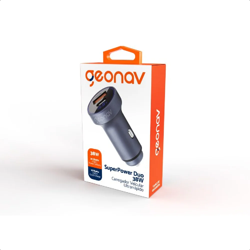 Imagem 5 de 5 do produto Carregador Veicular Ultrarrápido Superpower, 38w, Geonav - Ch38pdqc