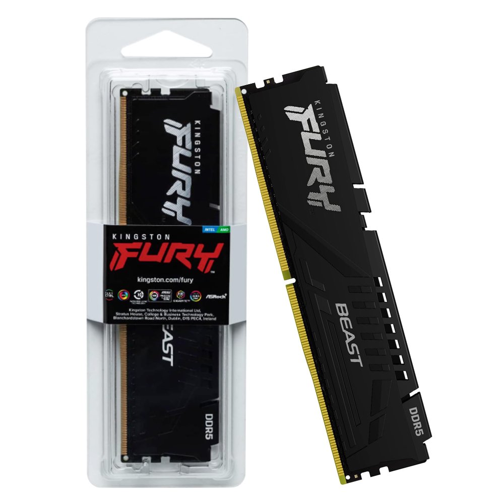 Memória Kingston Fury Beast, 16GB, 5200MHz, DDR5, CL40, Preto - KF552C40BB-16