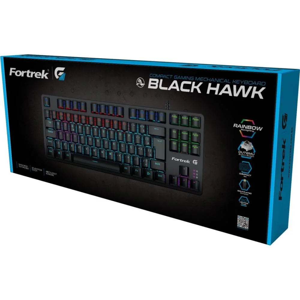 Teclado Mecânico Gamer Fortrek Black Hawk, Preto, Switch Brown, ABNT2, Compact
