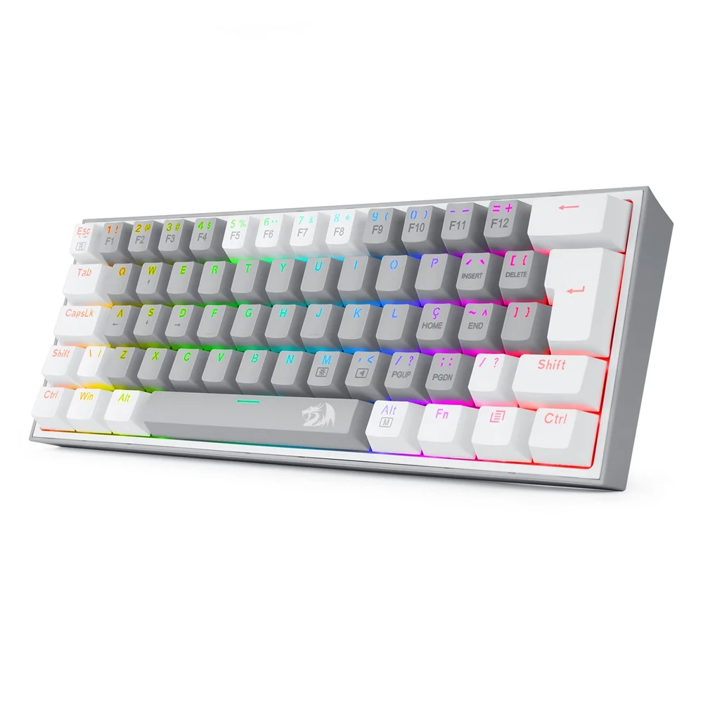 Teclado Mecânico Gamer Compacto, Redragon Fizz, Cinza E Branco, RGB Teclado Mecânico Gamer Compacto, Redragon Fizz, Cinza E Branco, RGB
