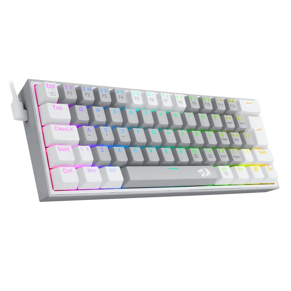 Teclado Mecânico Gamer Compacto, Redragon Fizz, Cinza E Branco, RGB Teclado Mecânico Gamer Compacto, Redragon Fizz, Cinza E Branco, RGB