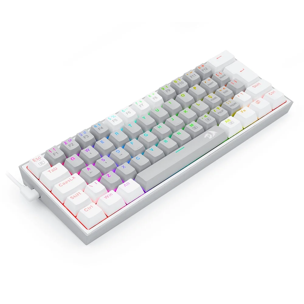 Teclado Mecânico Gamer Compacto, Redragon Fizz, Cinza E Branco, RGB Teclado Mecânico Gamer Compacto, Redragon Fizz, Cinza E Branco, RGB