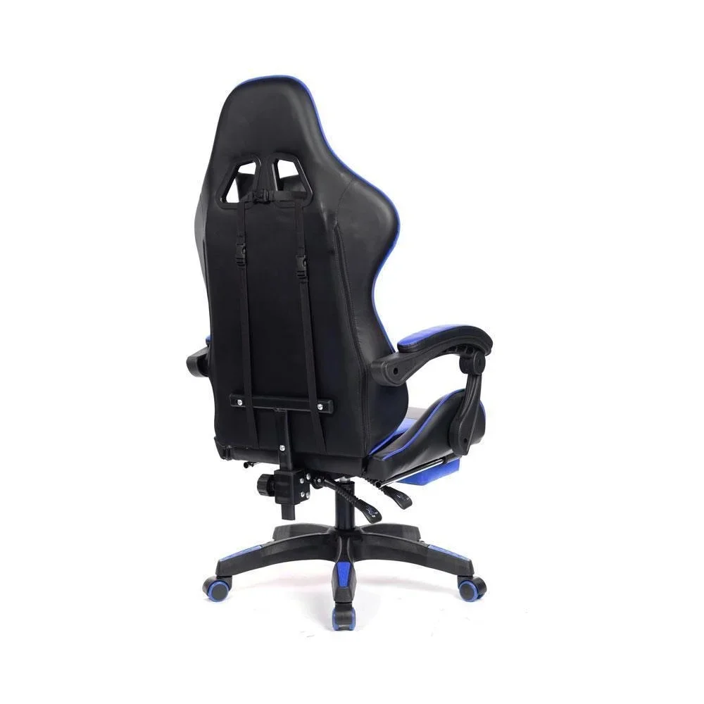 Cadeira Gamer Prizi Pz1006e, Até 120kg, Couro PU, Ângulo Ajustável, Descanso de Pé, Com Almofadas, Azul