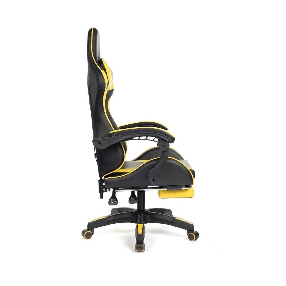 Cadeira Gamer Prizi PZ1006E, Até 120 Kg, Couro sintético de PU, Ângulo ajustável, Descanso de pé, Amarela Cadeira Gamer Prizi PZ1006E, Até 120 Kg, Couro sintético de PU, Ângulo ajustável, Descanso de pé, Amarela
