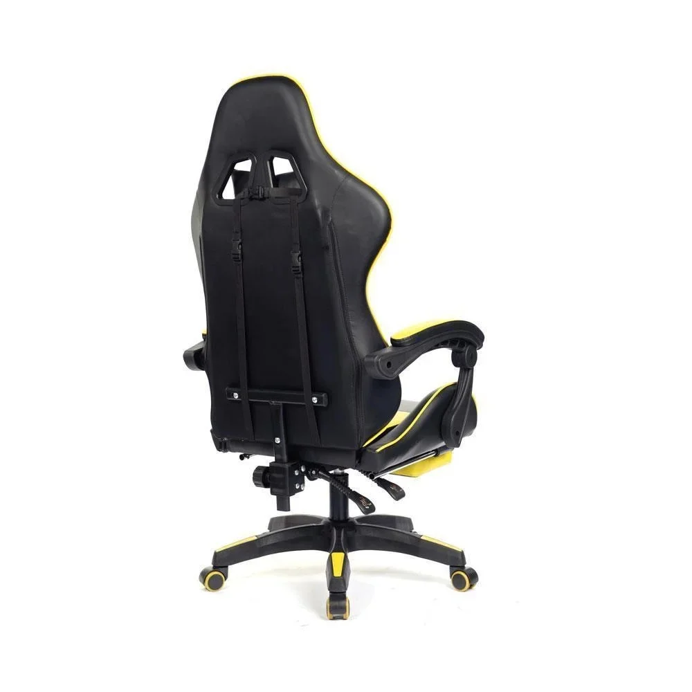 Cadeira Gamer Prizi PZ1006E, Até 120 Kg, Couro sintético de PU, Ângulo ajustável, Descanso de pé, Amarela Cadeira Gamer Prizi PZ1006E, Até 120 Kg, Couro sintético de PU, Ângulo ajustável, Descanso de pé, Amarela