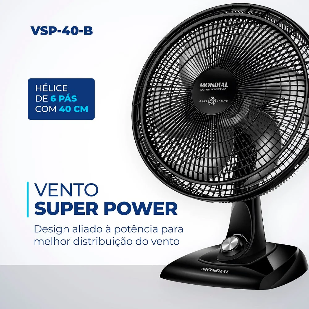 Imagem 4 de 5 do produto Ventilador De Mesa Mondial Super Power, 40cm, 6 Pás, 140W, Preto, 220v - Vsp-40-b