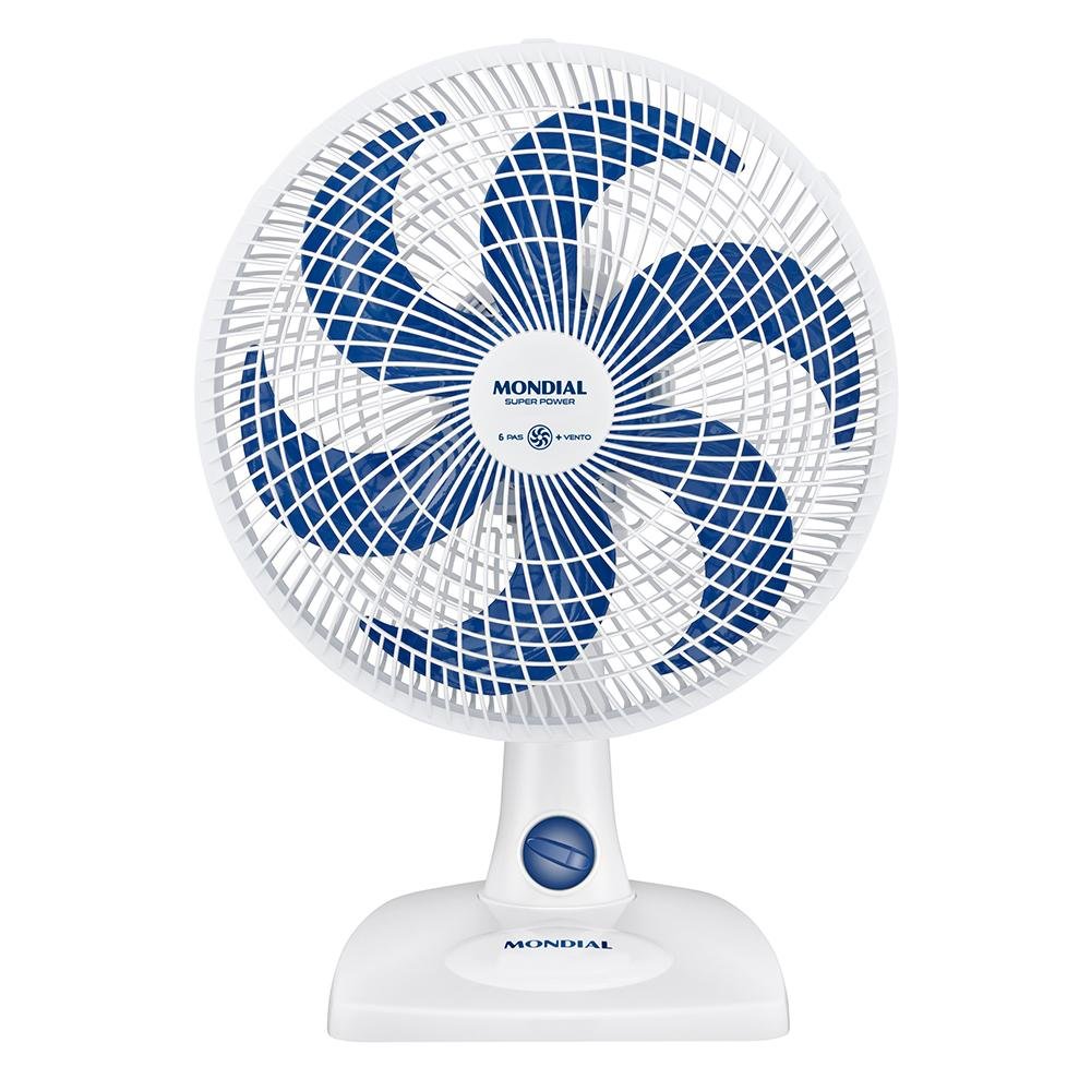 Ventilador De Mesa Mondial Super Power, 30cm, 6 Pás, 60w, Branco e Azul Escuro, 127v - Vsp-30-w
